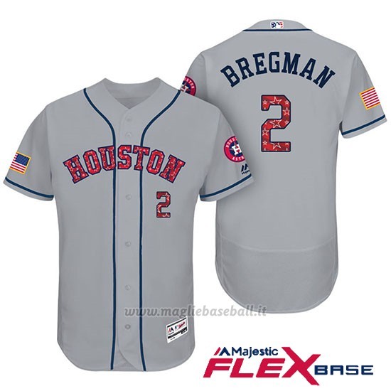Maglia Baseball Uomo Houston Astros 2017 Estrellas y Rayas Alex Bregman Grigio Flex Base